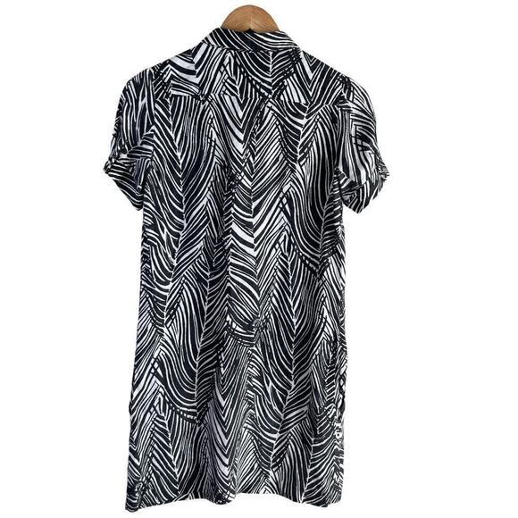 Zara 100% Linen Zebra Print‎ Mini Shirt Dress Short Sleeves Black White, Size XS - Picture 9 of 10